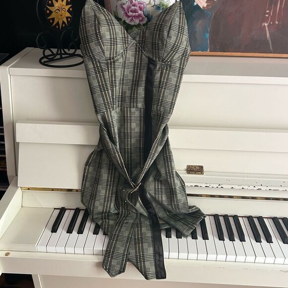 Fashion Nova Black and Tan Checkered Bodycon Dress Small - Picture 14 of 16